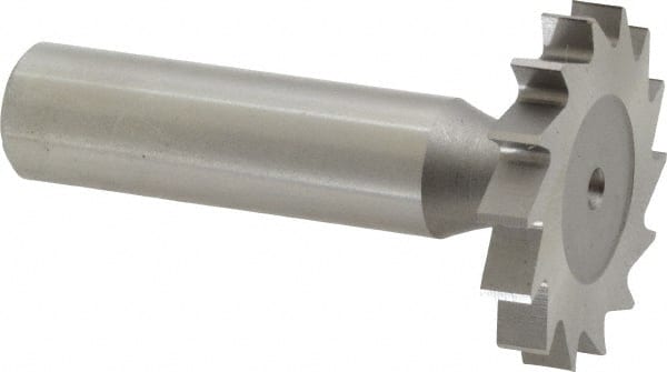 Made in USA - 1-1/4" Diam x 3/16" Face Width, High Speed Steel, 14 Teeth, Shank Connection Woodruff Keyseat Cutter - Uncoated, 2-3/16" OAL x 1/2" Shank, Straight Teeth, ANSI 610, Old Standard 19 - Exact Tooling