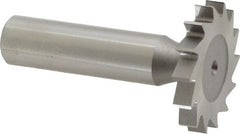 Made in USA - 1-1/4" Diam x 3/16" Face Width, High Speed Steel, 14 Teeth, Shank Connection Woodruff Keyseat Cutter - Uncoated, 2-3/16" OAL x 1/2" Shank, Straight Teeth, ANSI 610, Old Standard 19 - Exact Tooling