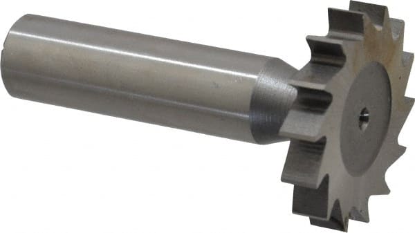 Made in USA - 1-1/4" Diam x 7/32" Face Width, High Speed Steel, 14 Teeth, Shank Connection Woodruff Keyseat Cutter - Uncoated, 2-7/32" OAL x 1/2" Shank, Straight Teeth, ANSI 710, Old Standard 20 - Exact Tooling
