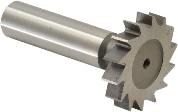 Made in USA - 1-1/4" Diam x 1/4" Face Width, High Speed Steel, 14 Teeth, Shank Connection Woodruff Keyseat Cutter - Uncoated, 2-1/4" OAL x 1/2" Shank, Straight Teeth, ANSI 810, Old Standard 21 - Exact Tooling