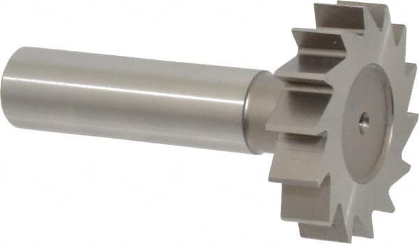 Made in USA - 1-3/8" Diam x 5/16" Face Width, High Speed Steel, 14 Teeth, Shank Connection Woodruff Keyseat Cutter - Uncoated, 2-5/16" OAL x 1/2" Shank, Straight Teeth, ANSI 1011, Old Standard 23 - Exact Tooling