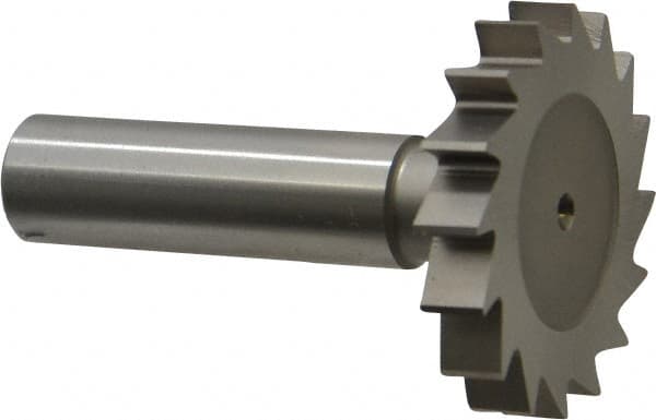 Made in USA - 1-1/2" Diam x 1/4" Face Width, High Speed Steel, 16 Teeth, Shank Connection Woodruff Keyseat Cutter - Uncoated, 2-1/4" OAL x 1/2" Shank, Straight Teeth, ANSI 812, Old Standard 24 - Exact Tooling