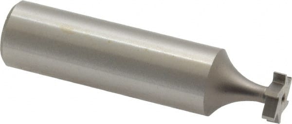 Made in USA - 3/8" Diam x 3/32" Face Width, High Speed Steel, 6 Teeth, Shank Connection Woodruff Keyseat Cutter - Uncoated, 2-3/32" OAL x 1/2" Shank, Straight Teeth, ANSI 303, Old Standard 212 - Exact Tooling