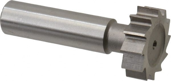 Made in USA - 1" Diam x 5/16" Face Width, High Speed Steel, 12 Teeth, Shank Connection Woodruff Keyseat Cutter - Uncoated, 2-5/16" OAL x 1/2" Shank, Straight Teeth, ANSI 1008, Old Standard B - Exact Tooling