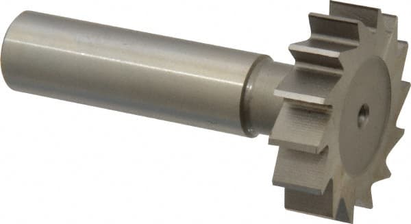 Made in USA - 1-1/4" Diam x 5/16" Face Width, High Speed Steel, 14 Teeth, Shank Connection Woodruff Keyseat Cutter - Uncoated, 2-5/16" OAL x 1/2" Shank, Straight Teeth, ANSI 1010, Old Standard D - Exact Tooling