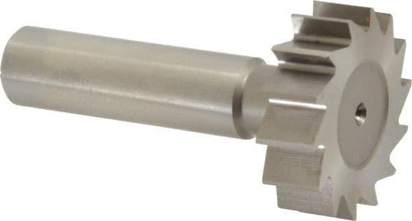 Made in USA - 1-1/4" Diam x 3/8" Face Width, High Speed Steel, 14 Teeth, Shank Connection Woodruff Keyseat Cutter - Uncoated, 2-3/8" OAL x 1/2" Shank, Straight Teeth, ANSI 1210, Old Standard E - Exact Tooling