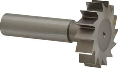 Made in USA - 1-3/8" Diam x 3/8" Face Width, High Speed Steel, 14 Teeth, Shank Connection Woodruff Keyseat Cutter - Uncoated, 2-3/8" OAL x 1/2" Shank, Straight Teeth, ANSI 1211, Old Standard F - Exact Tooling