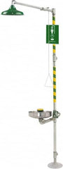 Haws - 1-1/4" Inlet, 20 GPM shower Flow, Drench shower, Eye & Face Wash Station - Bowl, Triangular Pull Rod & Push Flag Activated, Galvanized Steel Pipe, Plastic Shower Head, 3.7 GPM Bowl Flow, Inline Strainer, Barrier Free, Top or Mid Supply - Exact Tooling
