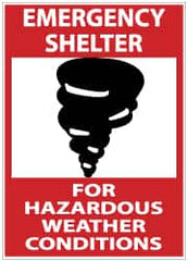 NMC - "Emergency Shelter for Hazardous Weather Conditions", 14" Long x 10" Wide, Pressure-Sensitive Vinyl Safety Sign - Rectangle, 0.004" Thick, Use for Accident Prevention - Exact Tooling