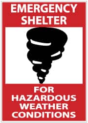 NMC - "Emergency Shelter for Hazardous Weather Conditions", 14" Long x 10" Wide, Aluminum Safety Sign - Rectangle, 0.04" Thick, Use for Accident Prevention - Exact Tooling