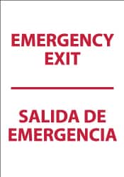 NMC - Emergency Exit, Pressure Sensitive Vinyl Exit Sign - 14" Wide x 20" High, English/Spanish - Exact Tooling