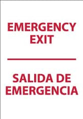 NMC - Emergency Exit, Pressure Sensitive Vinyl Exit Sign - 14" Wide x 20" High, English/Spanish - Exact Tooling