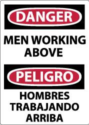 NMC - "Danger - Men Working Above", 14" Long x 10" Wide, Rigid Plastic Safety Sign - Rectangle, 0.05" Thick, Use for Accident Prevention - Exact Tooling