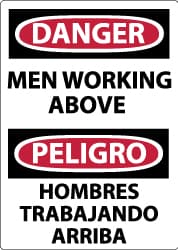 NMC - "Danger - Men Working Above", 14" Long x 10" Wide, Aluminum Safety Sign - Rectangle, 0.04" Thick, Use for Accident Prevention - Exact Tooling