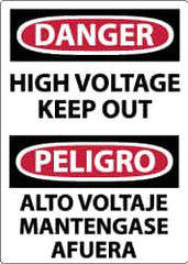 NMC - Accident Prevention Label, Header: DANGER - Legend: Danger - Pinch Point, English & Spanish, Black, Red & White, 3" Long x 5" High, Sign Muscle Finish - Exact Tooling