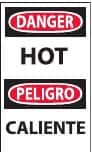 NMC - Hazardous Materials Label, Header: DANGER - Legend: Danger - Hot, English & Spanish, Black, Red & White, 3" Long x 5" High, Sign Muscle Finish - Exact Tooling