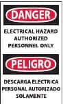 NMC - Accident Prevention Label, Header: DANGER - Legend: Danger - Electrical Hazard - Authorized Personnel Only, English & Spanish, Black, Red & White, 3" Long x 5" High, Sign Muscle Finish - Exact Tooling