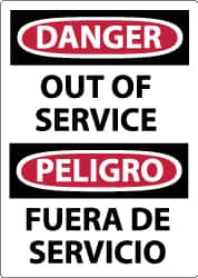 NMC - "Danger - Out of Service", 14" Long x 10" Wide, Pressure-Sensitive Vinyl Safety Sign - Rectangle, 0.004" Thick, Use for Accident Prevention - Exact Tooling