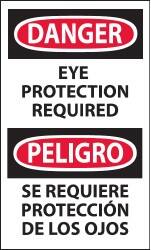 NMC - Accident Prevention Label, Header: DANGER - Legend: Danger - Eye Protection Required, English & Spanish, Black, Red & White, 3" Long x 5" High, Sign Muscle Finish - Exact Tooling