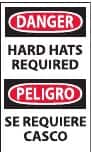 NMC - Accident Prevention Label, Header: DANGER - Legend: Danger - Hard Hats Required, English & Spanish, Black, Red & White, 3" Long x 5" High, Sign Muscle Finish - Exact Tooling