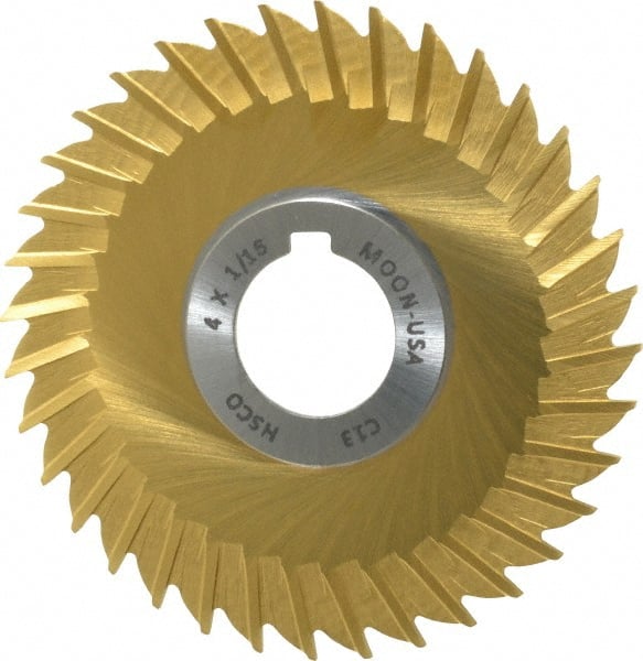 Made in USA - 4" Blade Diam x 1/16" Blade Thickness, 1" Hole, 36 Teeth, Cobalt Side Chip Saw - Straight Tooth, Arbor Connection, Right Hand Cut, TiN, with Keyway - Exact Tooling