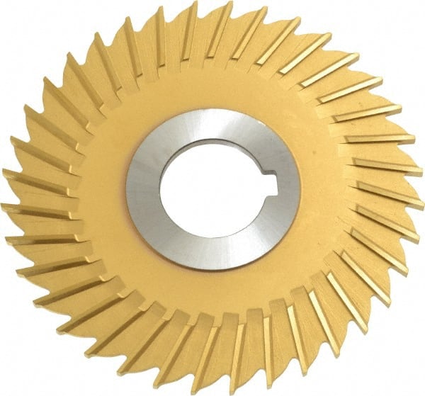 Made in USA - 4" Blade Diam x 1/8" Blade Thickness, 1" Hole, 36 Teeth, Cobalt Side Chip Saw - Straight Tooth, Arbor Connection, Right Hand Cut, TiN, with Keyway - Exact Tooling