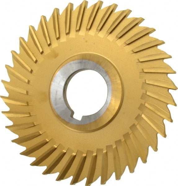 Made in USA - 4" Blade Diam x 3/16" Blade Thickness, 1" Hole, 36 Teeth, Cobalt Side Chip Saw - Straight Tooth, Arbor Connection, Right Hand Cut, TiN, with Keyway - Exact Tooling