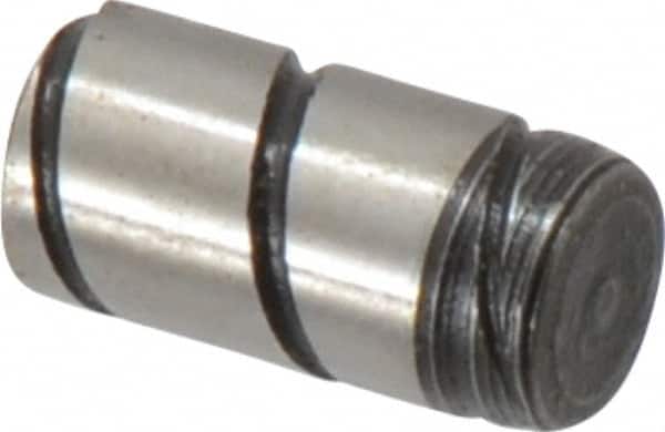 Jergens - 1/4" Diam x 1/2" Pin Length Alloy Steel Grooved Dowel Pin - C 47-58 & C 60-64 (Surface) Hardness, 1 Beveled & 1 Threaded End - Exact Tooling