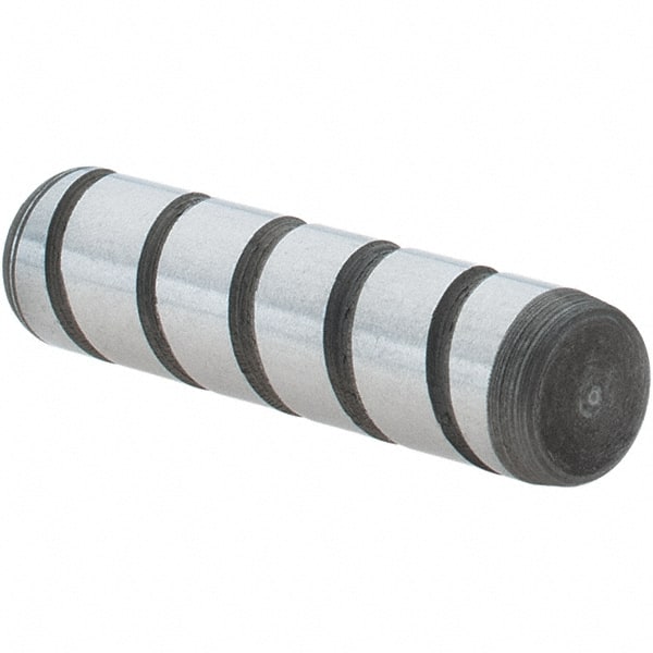 Jergens - 1/4" Diam x 1" Pin Length Alloy Steel Grooved Dowel Pin - C 47-58 & C 60-64 (Surface) Hardness, 1 Beveled & 1 Threaded End - Exact Tooling