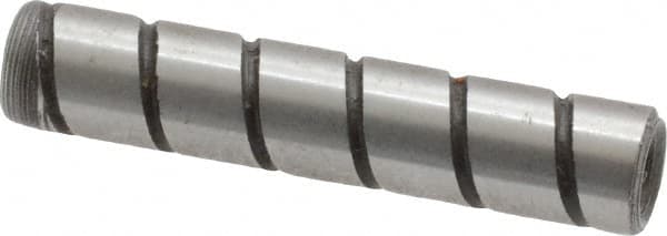 Jergens - 1/4" Diam x 1-1/4" Pin Length Alloy Steel Grooved Dowel Pin - C 47-58 & C 60-64 (Surface) Hardness, 1 Beveled & 1 Threaded End - Exact Tooling
