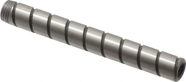 Jergens - 1/4" Diam x 2" Pin Length Alloy Steel Grooved Dowel Pin - C 47-58 & C 60-64 (Surface) Hardness, 1 Beveled & 1 Threaded End - Exact Tooling