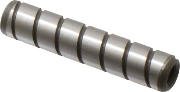 Jergens - 5/16" Diam x 1-1/2" Pin Length Alloy Steel Grooved Dowel Pin - C 47-58 & C 60-64 (Surface) Hardness, 1 Beveled & 1 Threaded End - Exact Tooling
