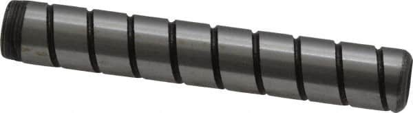 Jergens - 5/16" Diam x 2" Pin Length Alloy Steel Grooved Dowel Pin - C 47-58 & C 60-64 (Surface) Hardness, 1 Beveled & 1 Threaded End - Exact Tooling