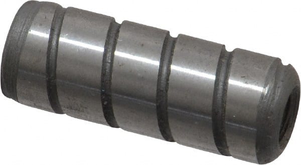 Jergens - 3/8" Diam x 1" Pin Length Alloy Steel Grooved Dowel Pin - C 47-58 & C 60-64 (Surface) Hardness, 1 Beveled & 1 Threaded End - Exact Tooling