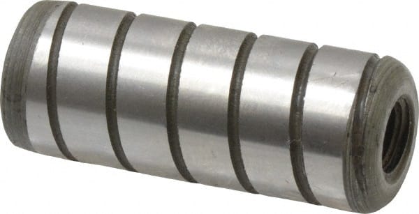 Jergens - 1/2" Diam x 1-1/4" Pin Length Alloy Steel Grooved Dowel Pin - C 47-58 & C 60-64 (Surface) Hardness, 1 Beveled & 1 Threaded End - Exact Tooling