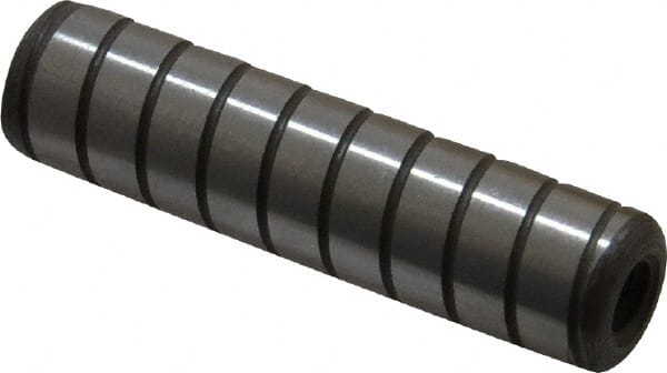 Jergens - 1/2" Diam x 2" Pin Length Alloy Steel Grooved Dowel Pin - C 47-58 & C 60-64 (Surface) Hardness, 1 Beveled & 1 Threaded End - Exact Tooling