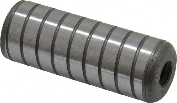 Jergens - 3/4" Diam x 2" Pin Length Alloy Steel Grooved Dowel Pin - C 47-58 & C 60-64 (Surface) Hardness, 1 Beveled & 1 Threaded End - Exact Tooling