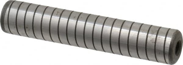 Jergens - 3/4" Diam x 4" Pin Length Alloy Steel Grooved Dowel Pin - C 47-58 & C 60-64 (Surface) Hardness, 1 Beveled & 1 Threaded End - Exact Tooling