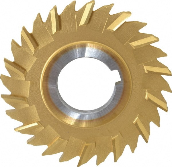 Made in USA - 3" Blade Diam x 3/16" Blade Thickness, 1" Hole, 28 Teeth, Cobalt Side Chip Saw - Staggered Tooth, Arbor Connection, Right Hand Cut, TiN, with Keyway - Exact Tooling