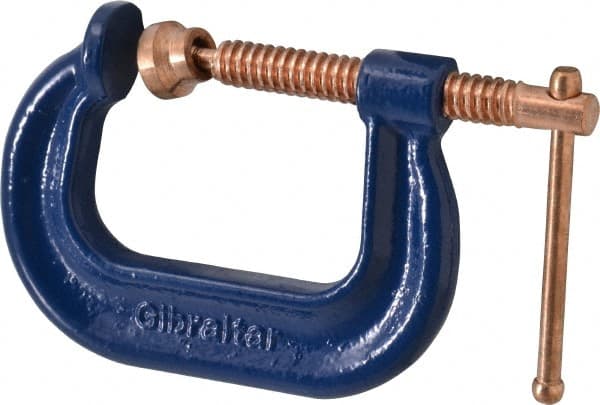 Gibraltar - Regular-Duty 2" Max Opening, 2" Throat Depth, Forged Steel Standard C-Clamp - 3,500 Lb Capacity, 0" Min Opening, Deep Throat, Copper Plated Screw - Exact Tooling