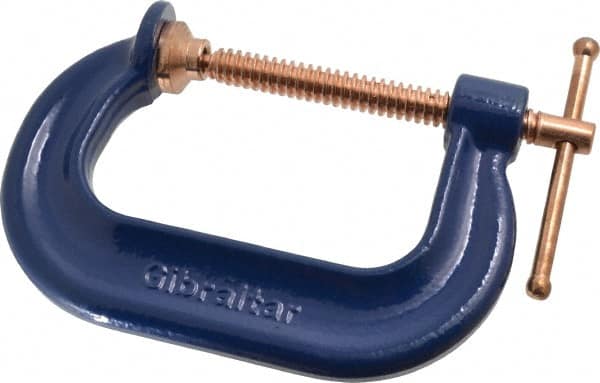 Gibraltar - Regular-Duty 3" Max Opening, 2-3/8" Throat Depth, Forged Steel Standard C-Clamp - 3,500 Lb Capacity, 0" Min Opening, Deep Throat, Copper Plated Screw - Exact Tooling