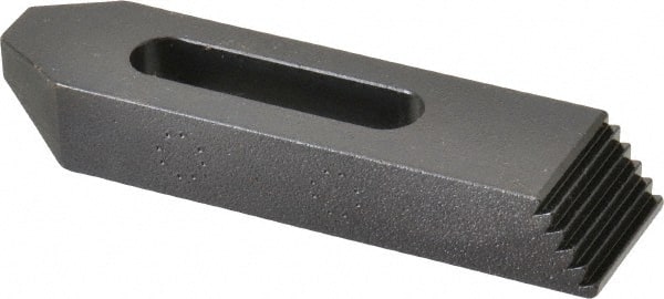 Gibraltar - 5/16, 3/8" Stud, Steel, Serrated Strap Clamp - 1-7/16" Travel, 4" OAL x 1" Wide x 5/8" High, Black Oxide Finish, Tapered Nose - Exact Tooling