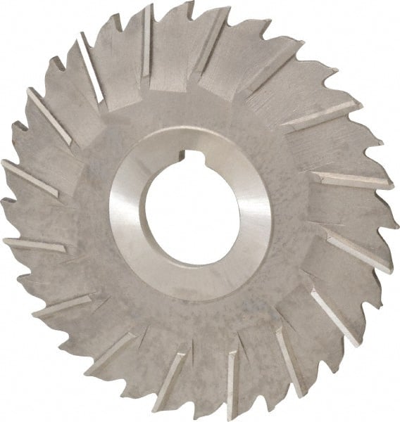 Made in USA - 4" Blade Diam x 5/32" Blade Thickness, 1" Hole, 32 Teeth, Cobalt Side Chip Saw - Staggered Tooth, Arbor Connection, Right Hand Cut, TiN, with Keyway - Exact Tooling