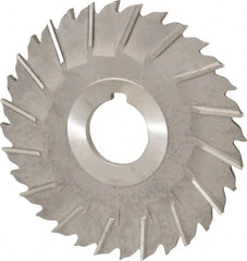 Made in USA - 4" Blade Diam x 5/32" Blade Thickness, 1" Hole, 32 Teeth, Cobalt Side Chip Saw - Staggered Tooth, Arbor Connection, Right Hand Cut, TiN, with Keyway - Exact Tooling