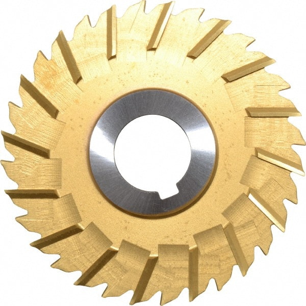 Made in USA - 4" Blade Diam x 3/16" Blade Thickness, 1" Hole, 32 Teeth, Cobalt Side Chip Saw - Staggered Tooth, Arbor Connection, Right Hand Cut, TiN, with Keyway - Exact Tooling