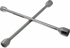 Omega Lift Equipment - 14" Long Cross Shaped Lug Nut Wrench Tire Iron - 11/16, 3/4, 13/16, 7/8" Hex - Exact Tooling