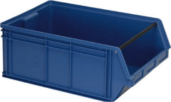 Quantum Storage - 100 Lb. Load Capacity, 19-3/4" Deep, Blue Polyethylene Hopper Stacking Bin - 11-7/8" High x 12-3/8" Wide x 19-3/4" Long - Exact Tooling