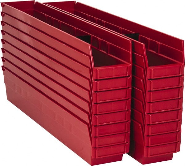 Quantum Storage - 50 Lb. Load Capacity, 23-5/8" Deep, Red Polypropylene Hopper Shelf Bin - 4" High x 4-1/8" Wide x 23-5/8" Long - Exact Tooling