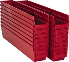 Quantum Storage - 50 Lb. Load Capacity, 23-5/8" Deep, Red Polypropylene Hopper Shelf Bin - 4" High x 4-1/8" Wide x 23-5/8" Long - Exact Tooling