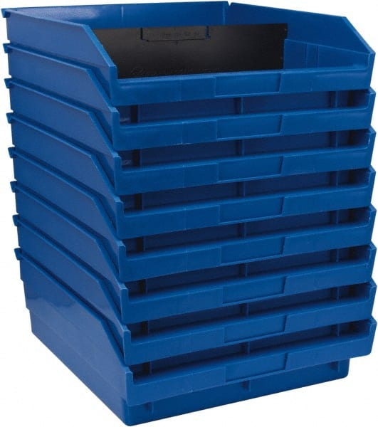 Quantum Storage - 50 Lb. Load Capacity, 11-5/8" Deep, Blue Polypropylene Hopper Shelf Bin - 4" High x 11-1/8" Wide x 11-5/8" Long - Exact Tooling